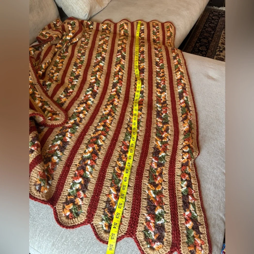 Vintage Handmade Crochet Afghan Blanket Scalloped Granny Stripe Throw Boho Retro - Picture 5 of 6